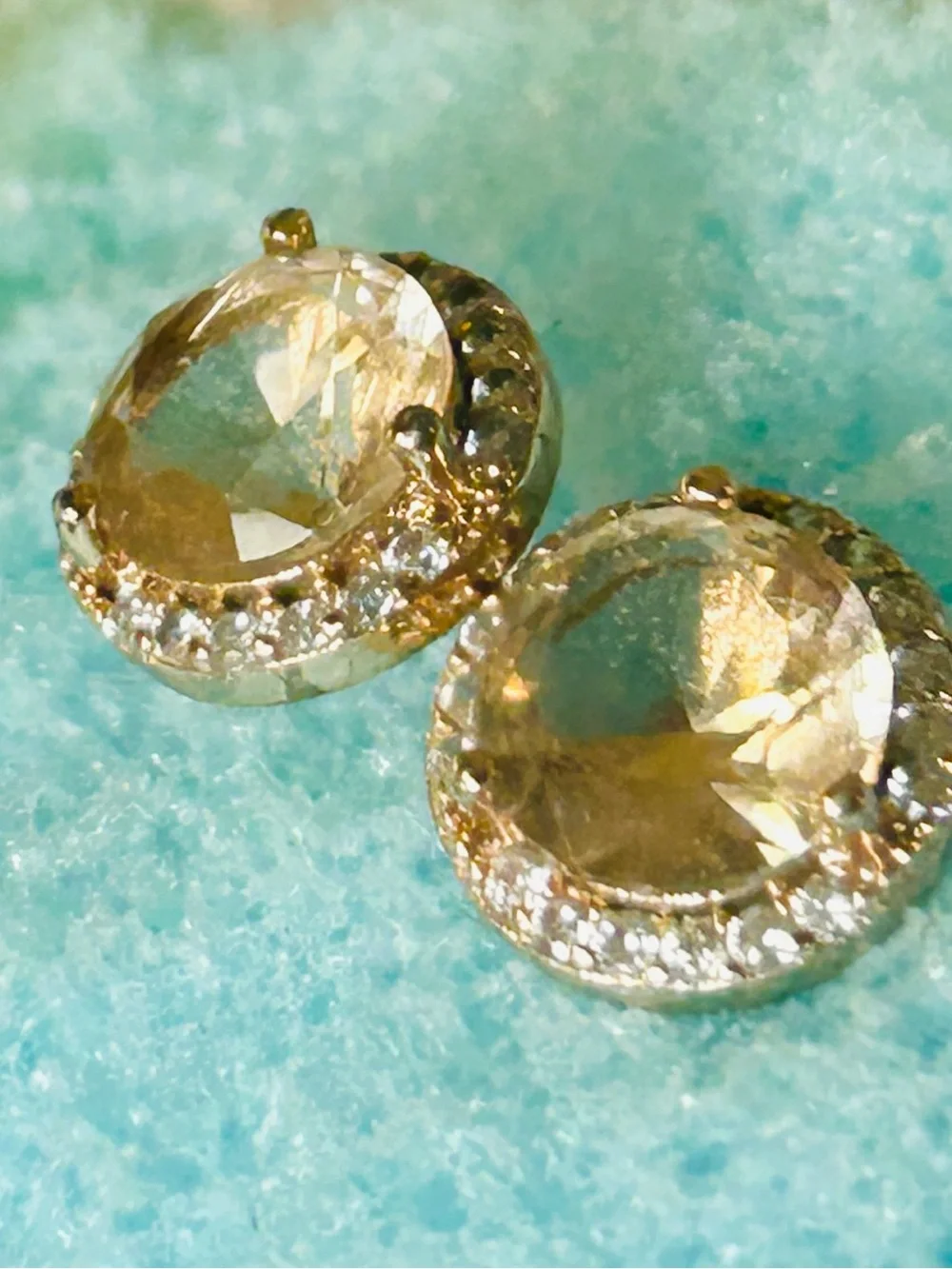 Champagne Topaz Stud Earrings Gold Plated Setting